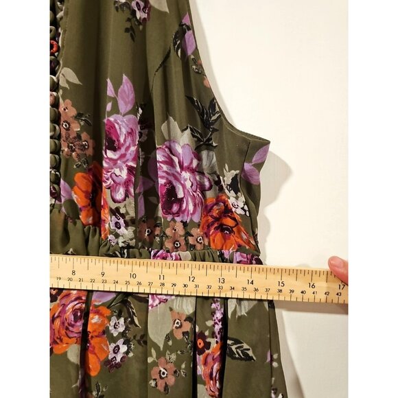 Torrid Dress Size 0 Floral Chiffon Ruffled High Neck Olive Green Layered Sexy - Picture 6 of 9